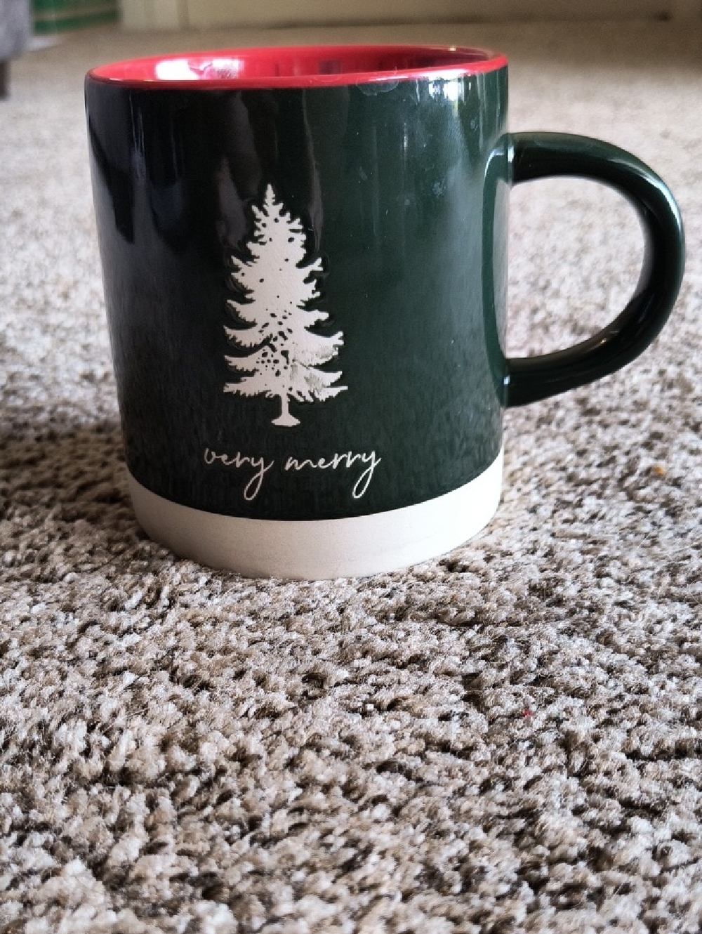 Very Merry Dark Green and Red Holiday Mug